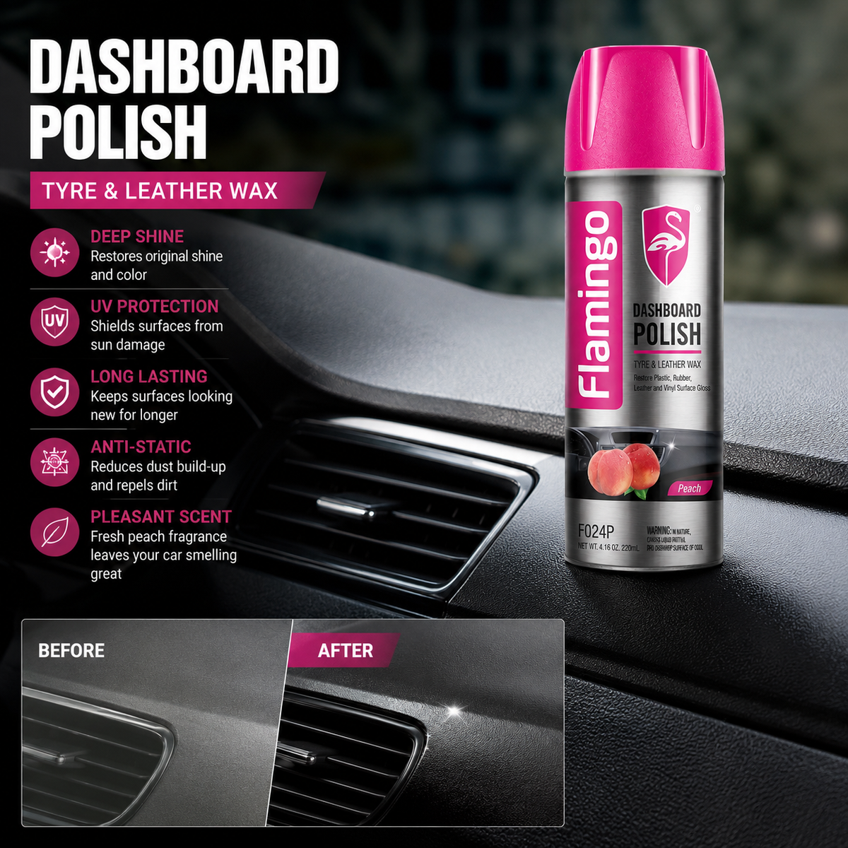 Flamingo Dashboard Polish - Tyre & Leather Wax | 220ML